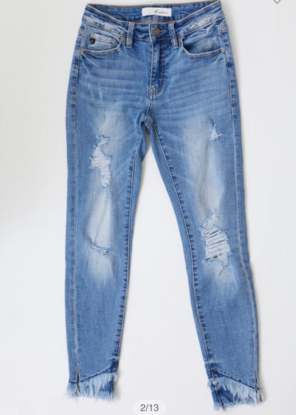 KanCan Mid Rise Ankle Skinny Jeans w/ Hem Detail