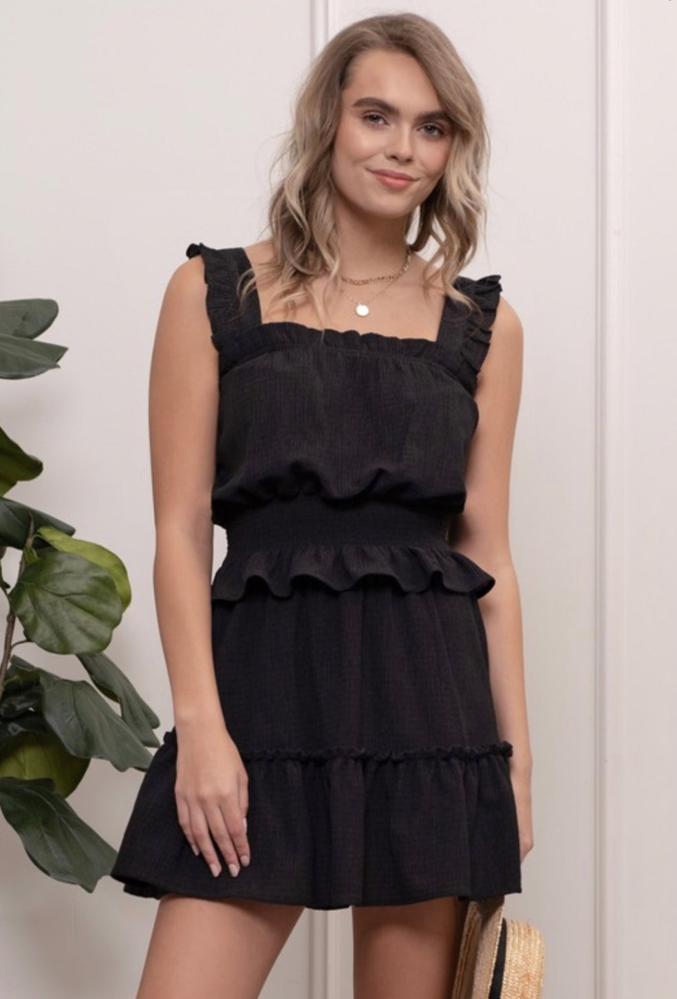 Black Ruffle Sleeve Cinched Waist Top