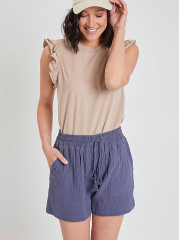 Dark Slate Blue Cotton Shorts w/ Tassel Drawstring