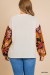 Natural Waffle Knit Top with Floral Sleeves- Plus