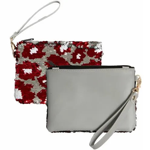 Crimson and Grey Sequined Wristlet
