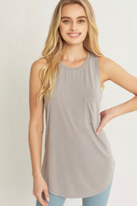 Grey Knit Solid Jersey Sleeveless Tank Top
