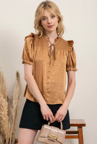Tan Gold Polka Dotted Top