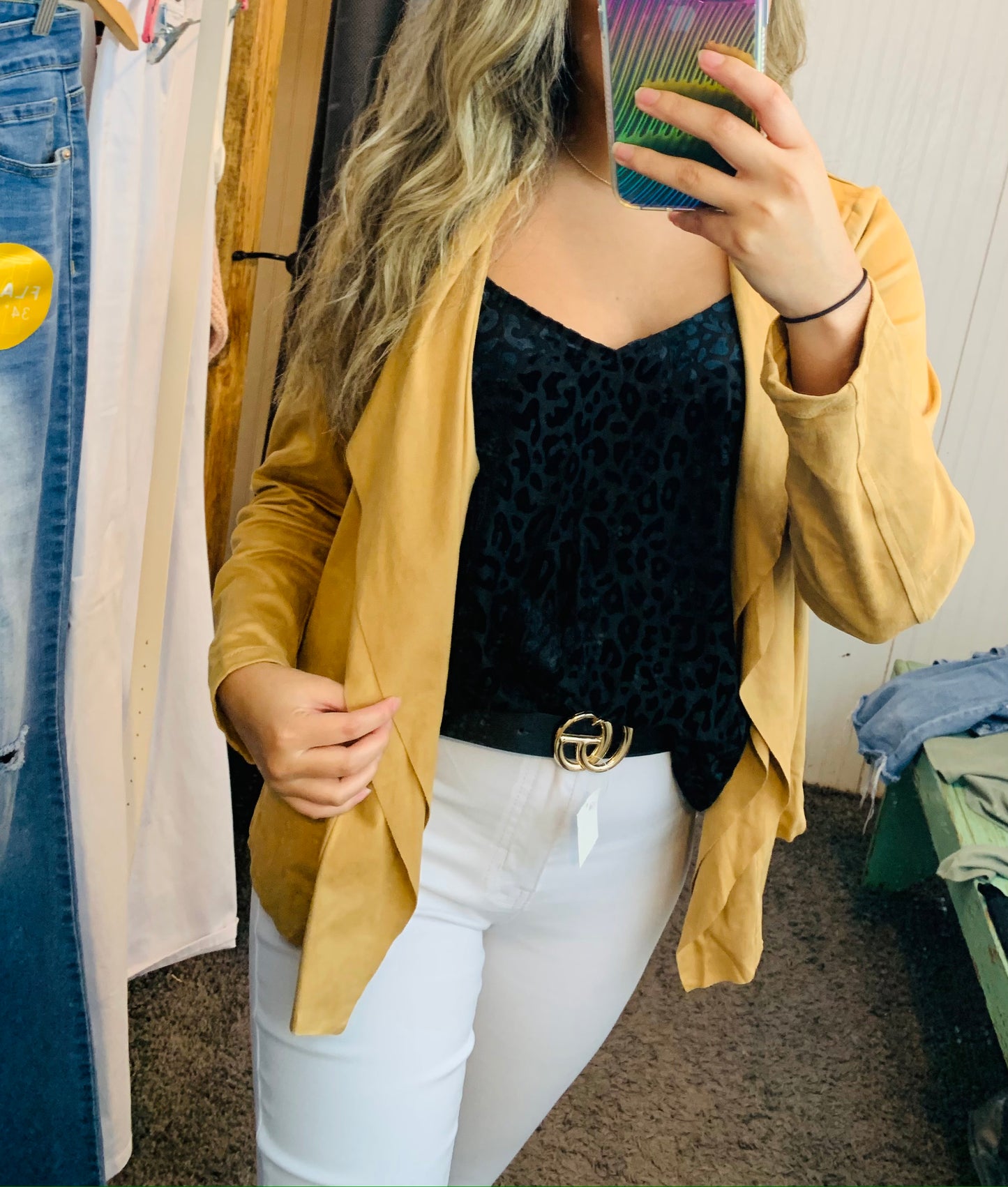 Camel Faux Suede Flowy Blazer