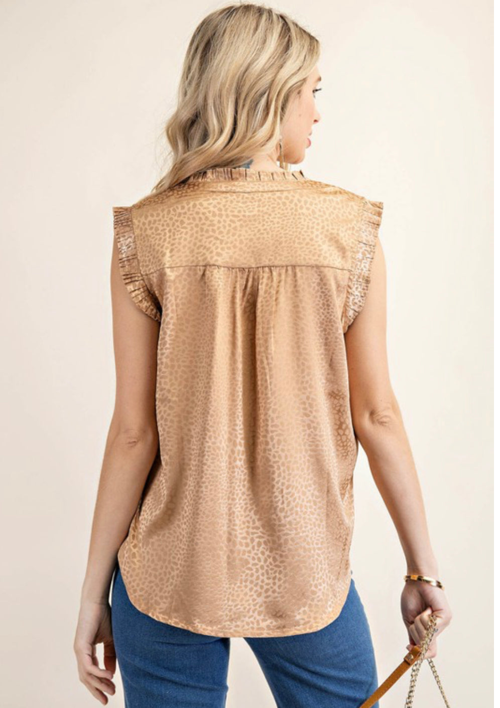 Gold Satin Split Neck Blouse
