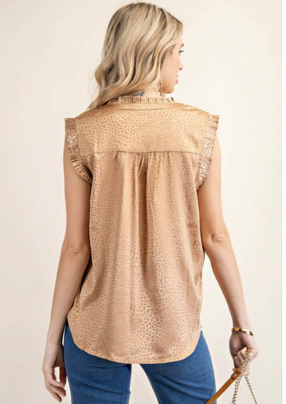 Gold Satin Split Neck Blouse
