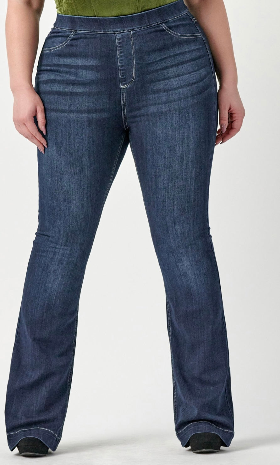 Dark Wash Denim High Rise Flare Jeggings- Plus