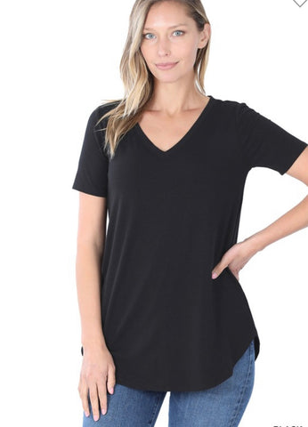 Black Short Sleeve V-Neck Top