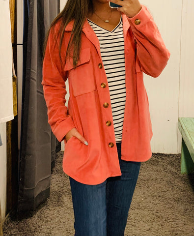 Rose Wood Fleece Button Down Shacket