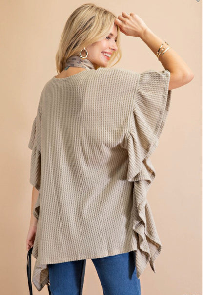 Sage Thermal Ruffle Sleeve Kimono