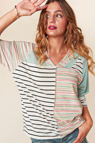 Mint Color Block Striped Knit Top