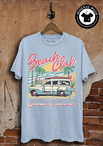 Light Blue Mineral Wash Beach Club Boyfriend Tee