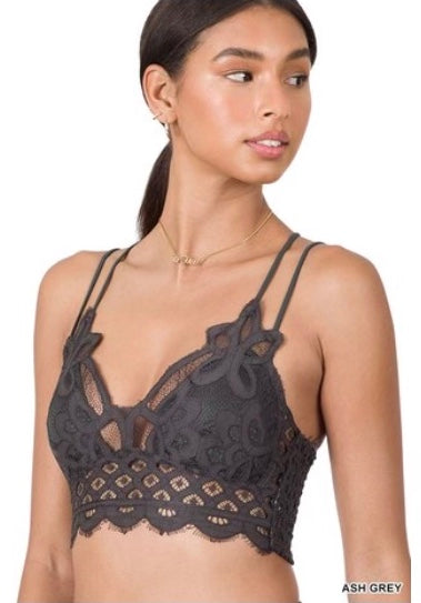 Ash Grey Lace Bralette with Adjustable Straps