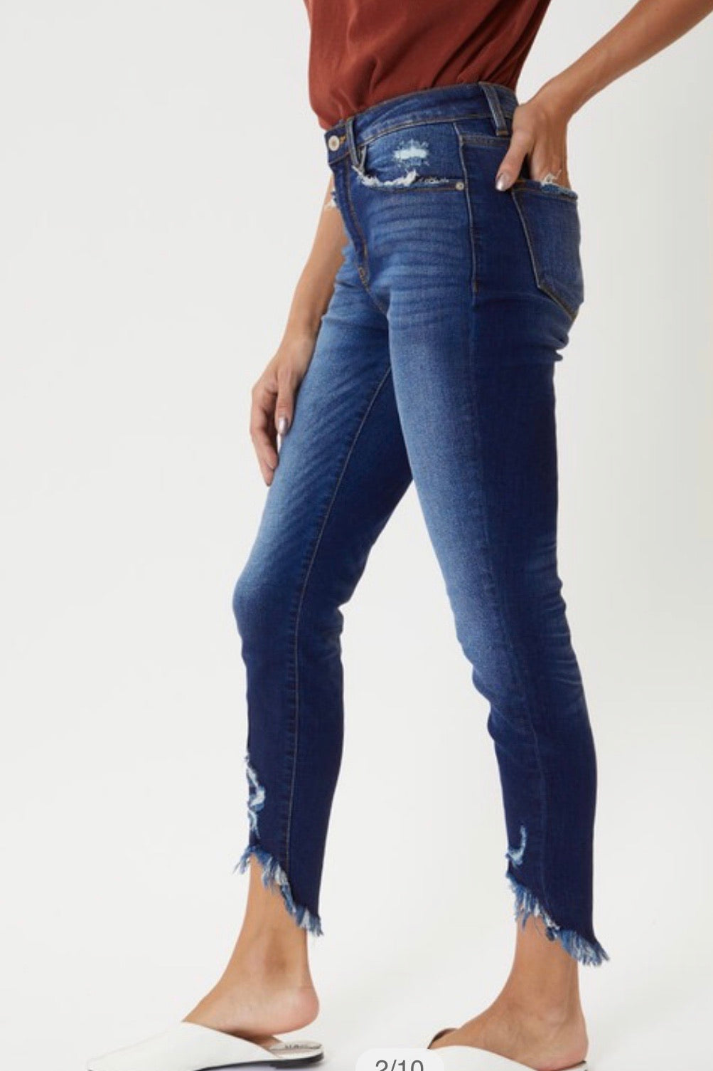 Kancan Dark High Rise Ankle Skinny Jeans w/ Fray