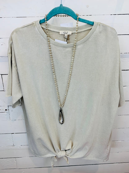 Khaki Short Sleeve Knotted Top
