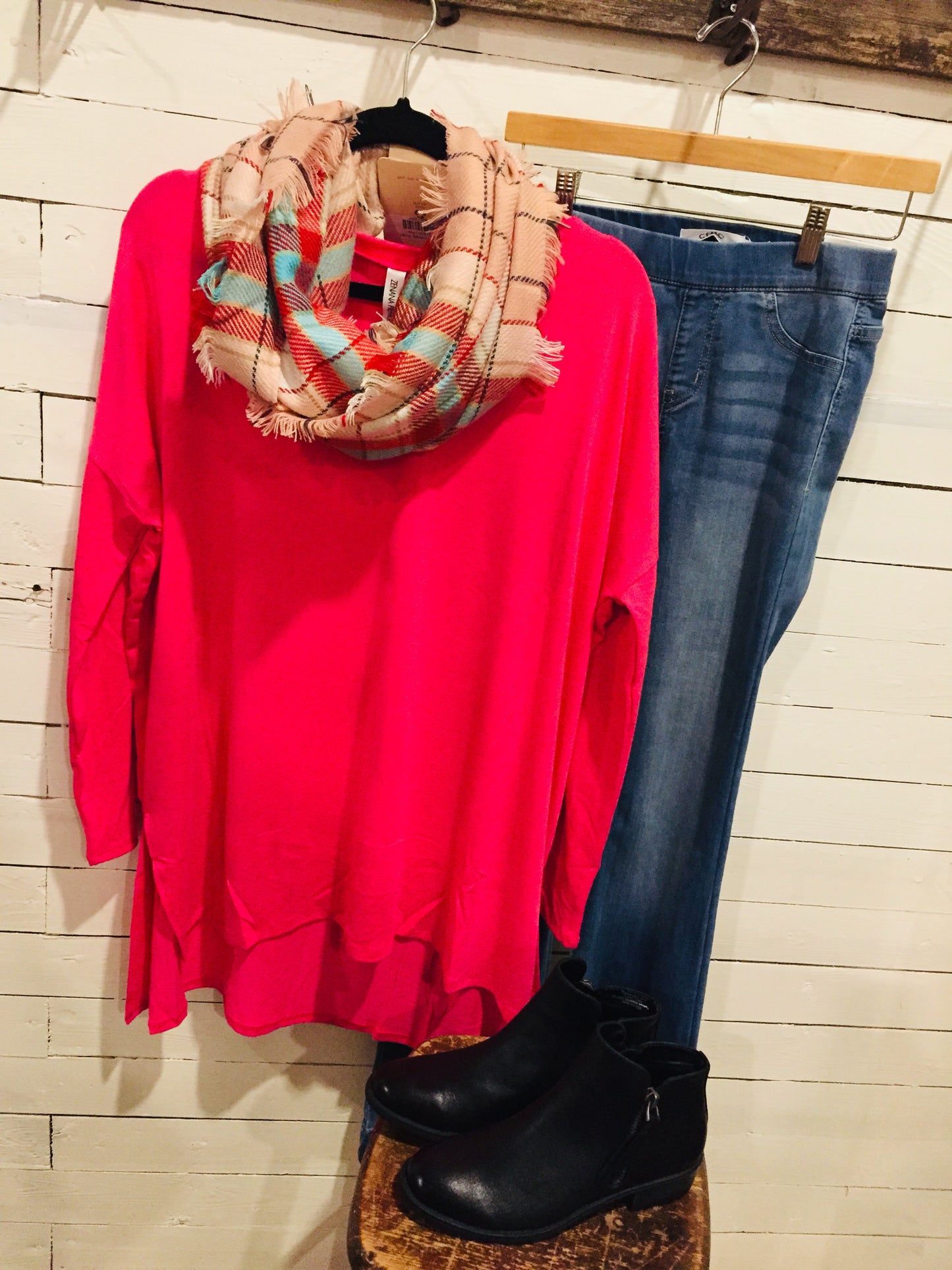 Fuschia V-Neck Flowy Dolman Sleeve Tunic