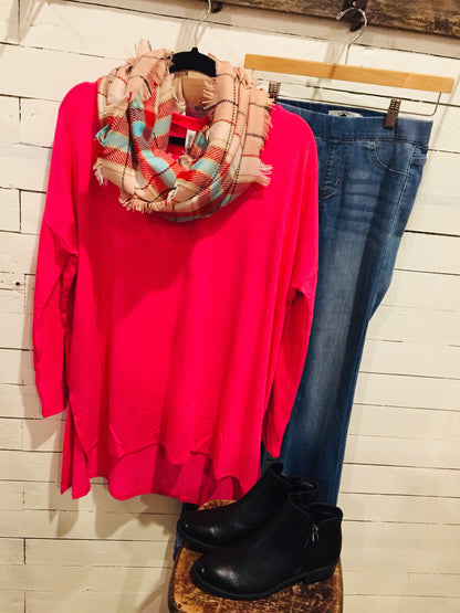 Fuschia V-Neck Flowy Dolman Sleeve Tunic