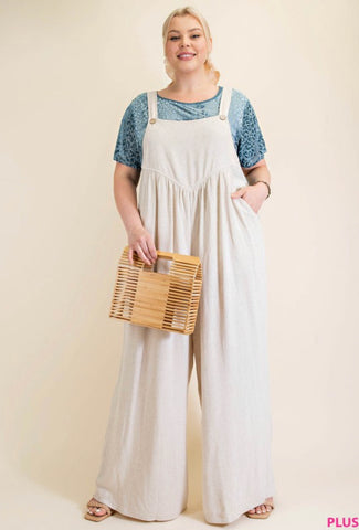 Oatmeal Overalls Jumpsuit- Plus