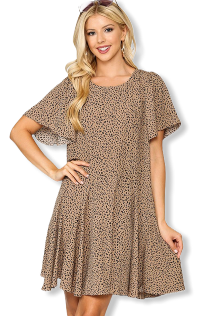 Latte Cheetah Print Flutter Dress
