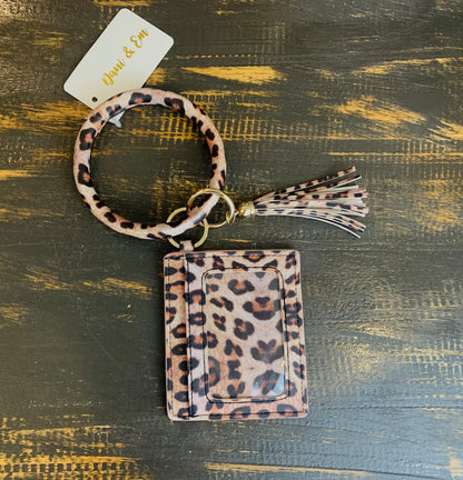 Patterned Wallet Holder w/ Leopard Key Ring Bangle