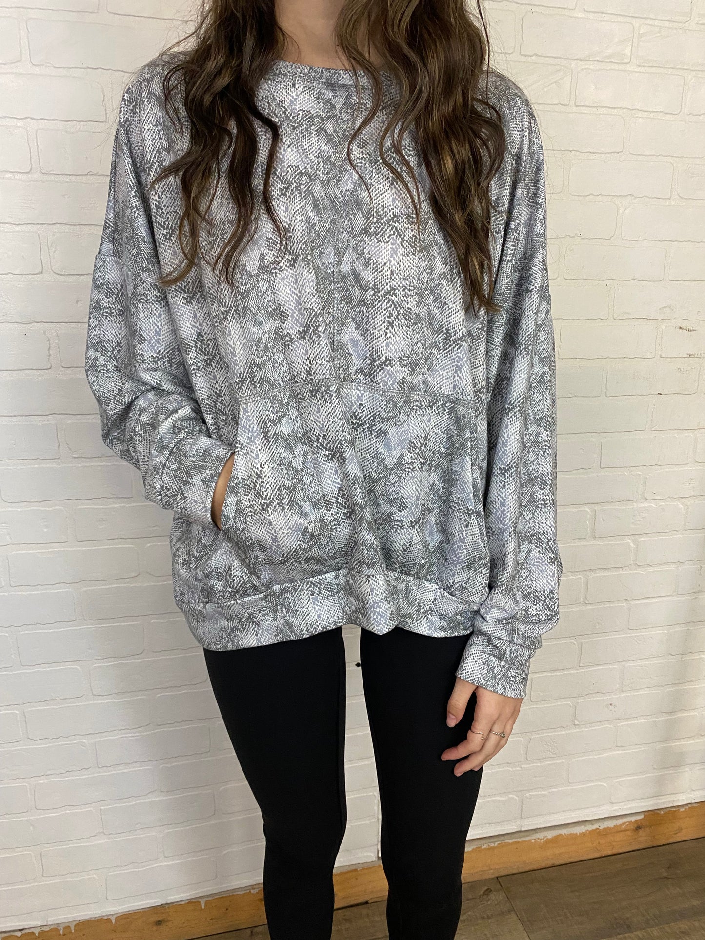 Grey Snake Print Loose Fit Sweatshirt