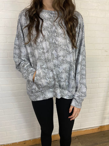 Grey Snake Print Loose Fit Sweatshirt