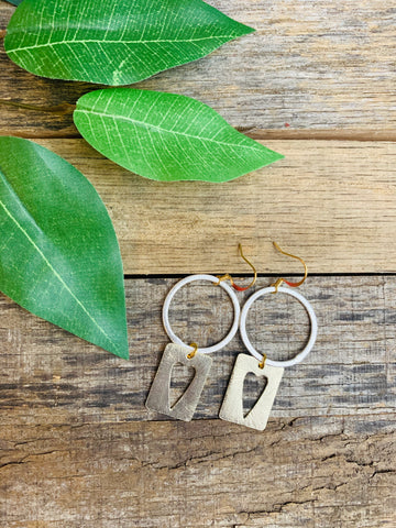 Small Silver Hoops with Gold Heart Dangle