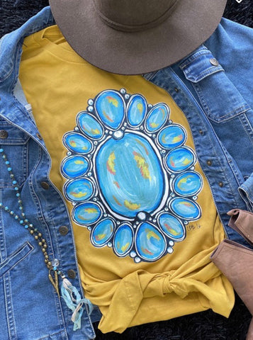 Mustard w/ Turquoise Western Jewel Soft Tee