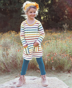 Harvest Rainbow Stripe Pocket Dress- Kids