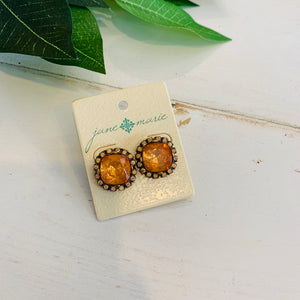 Peach Colored Rhinestone Encrusted Earrings