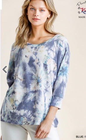 Blue/Mint Tie Dye Lightweight French Terry Top