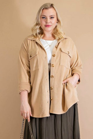 Beige Fleece Button Down Shacket