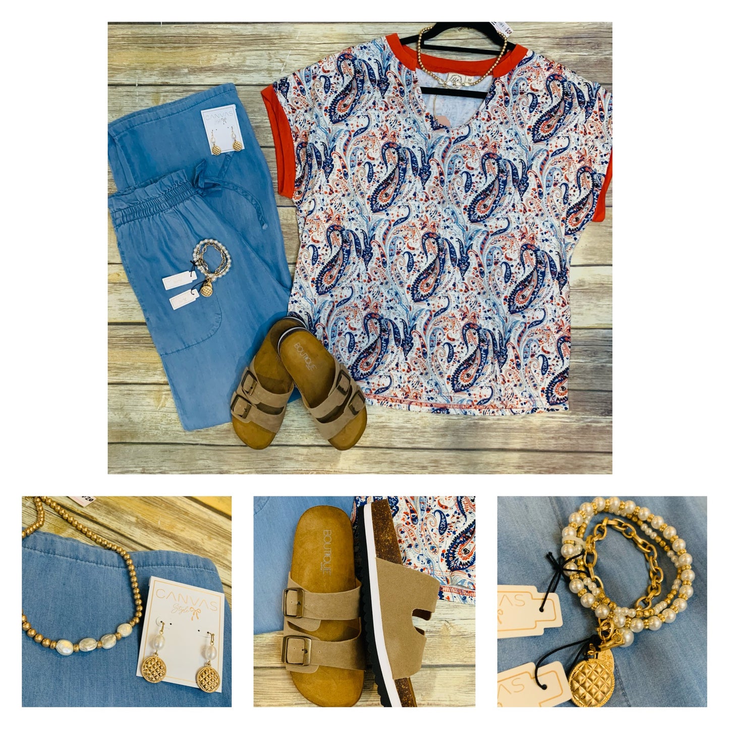 Red and Blue Paisley Top