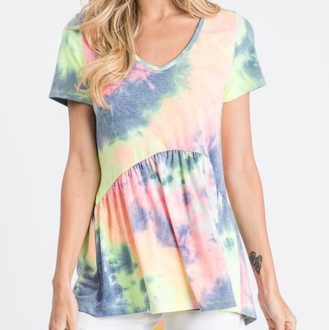 V-Neck Tie Dye Babydoll Top