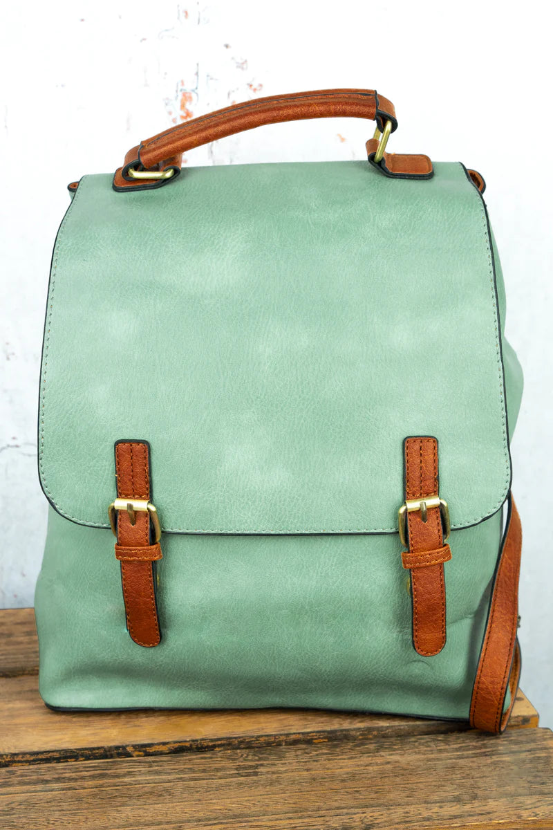 Faux Leather Satchel Backpack