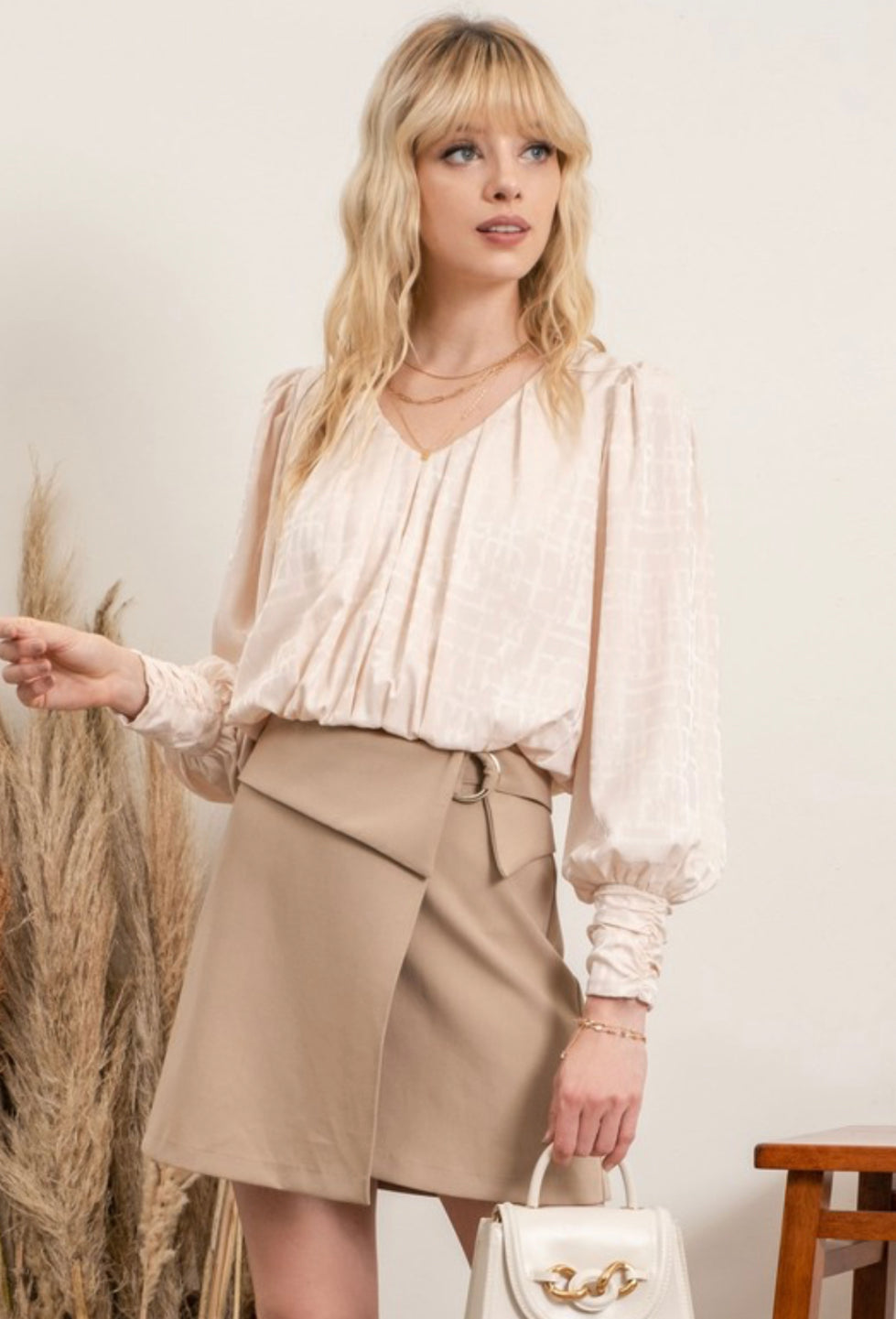 Champagne Checked Crop Top Blouse