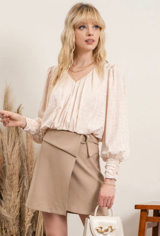 Champagne Checked Crop Top Blouse