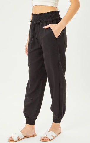 Black Linen Jogger Pants