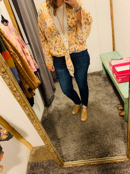 Floral Melon Kimono w/ Side Slits