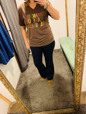Thankful Grateful Blessed V-Neck Tee T-shirt