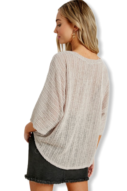 Taupe Low Gauge Knit Dolman Sleeve Loose Fit Top