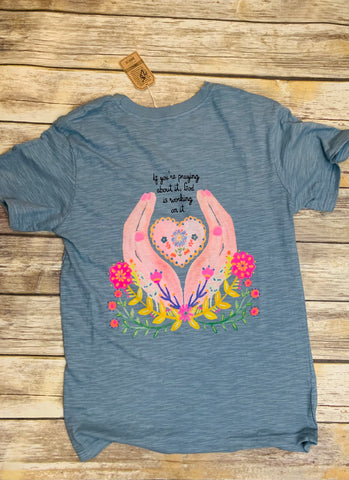 Blue Comfy Praying Heart Tee