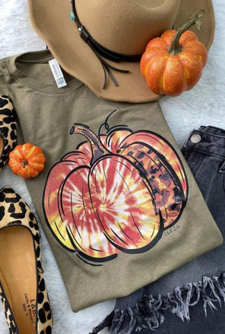 Olive Green Tie Dye Pumpkin Tee