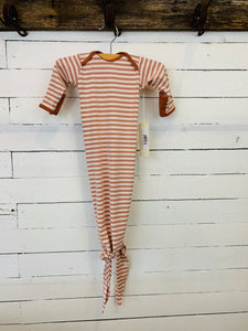 Rust Stripe Baby Gown with Tie Knot- Kids