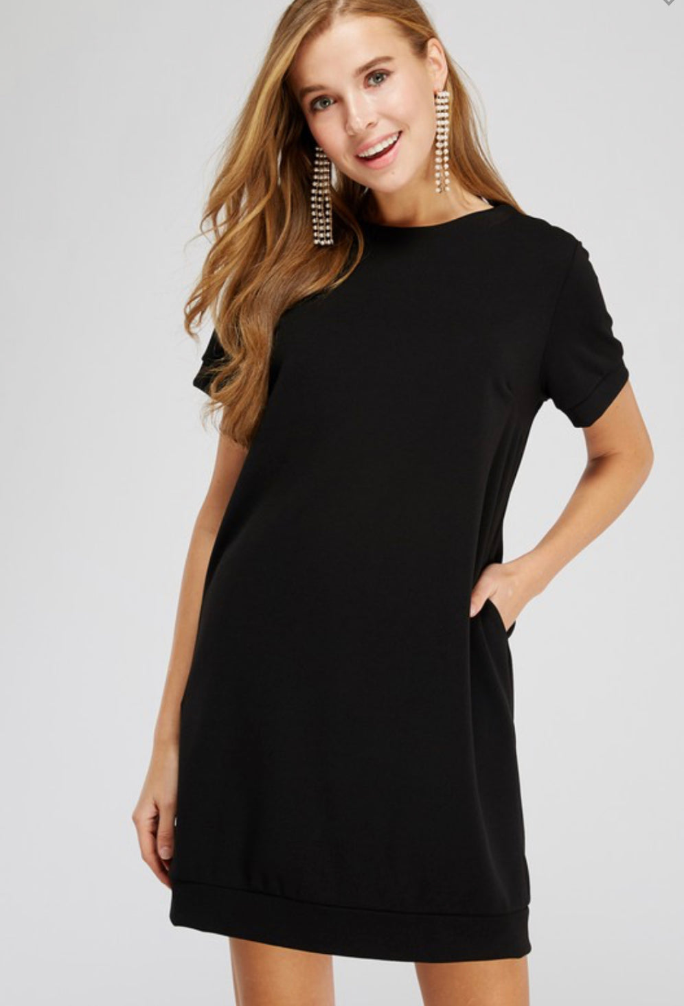 Black Short Sleeve Solid Dress