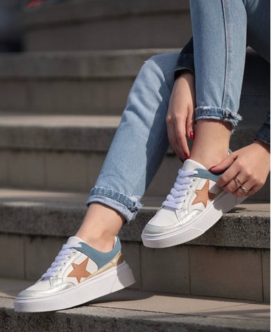 White Multi Color Star Sneaker