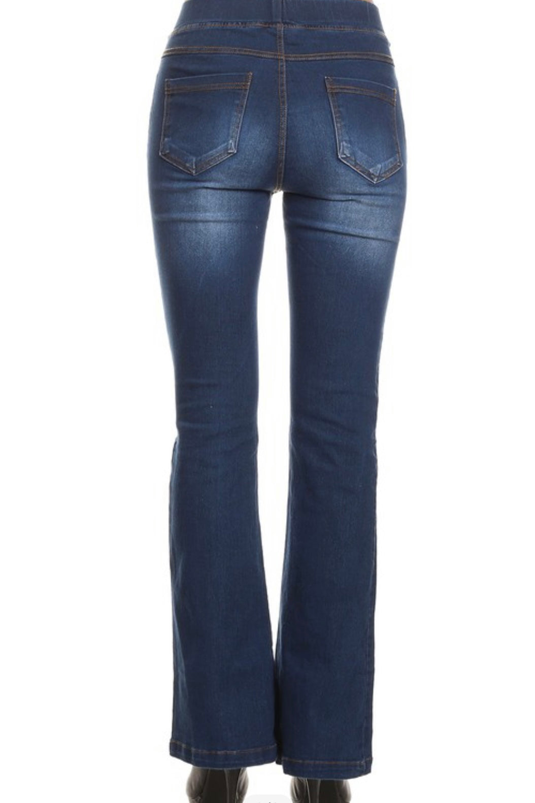Dark Denim Pull On Flare Jeans