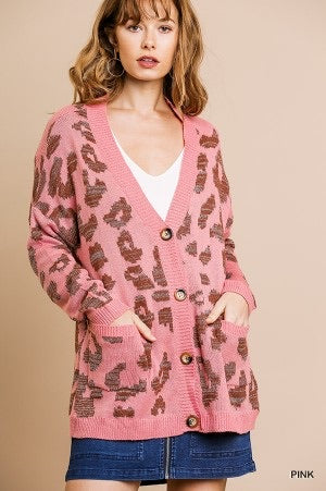 Pink Animal Print Leopard Cardigan