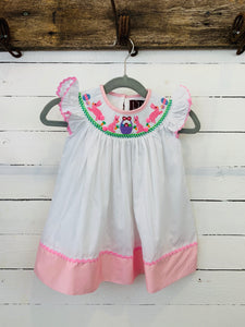 White & Pink Bunny Angel Sleeve Smocked Dress- Kids