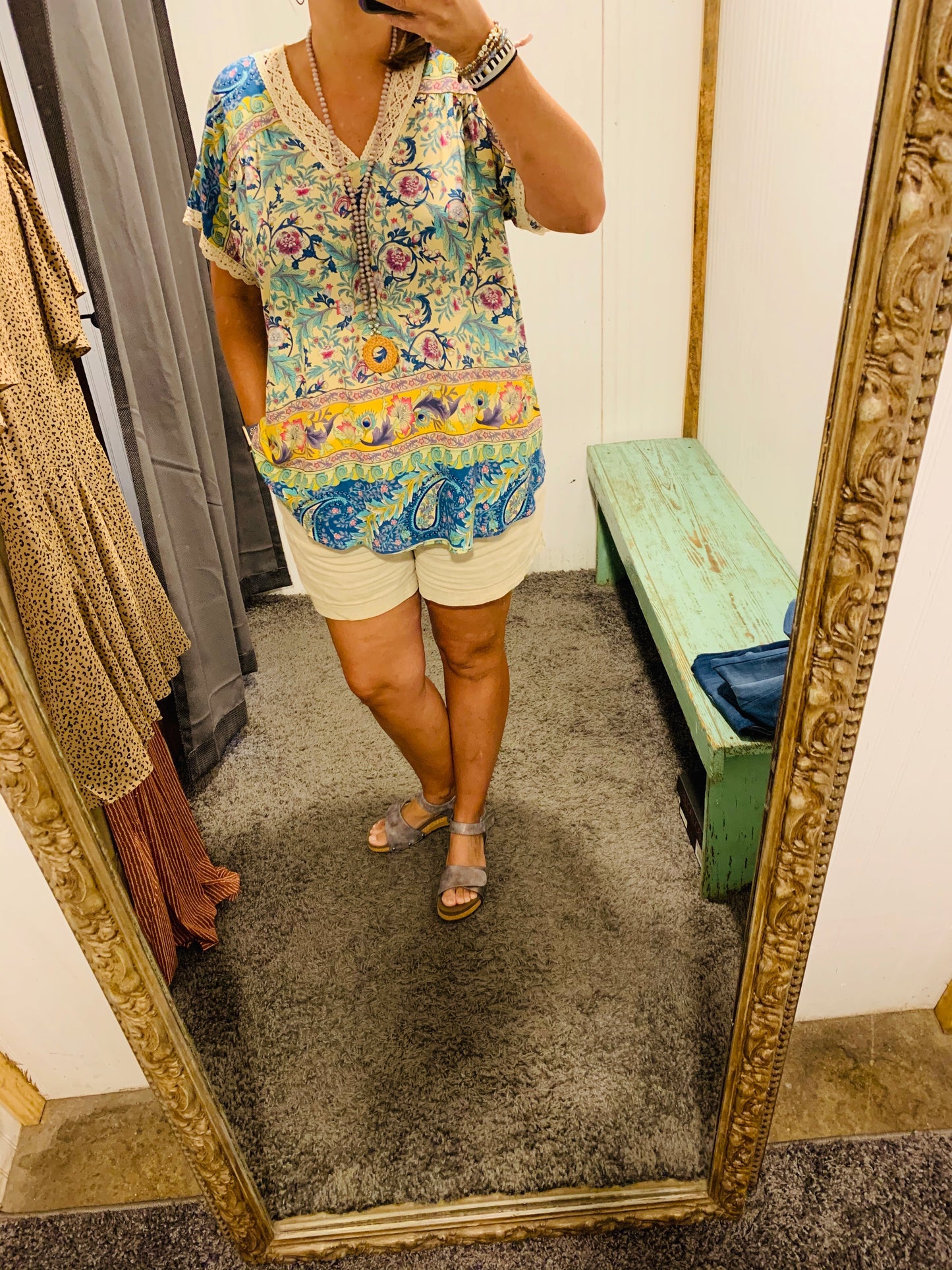 Mint Mix Floral Top w/ Crochet Detail